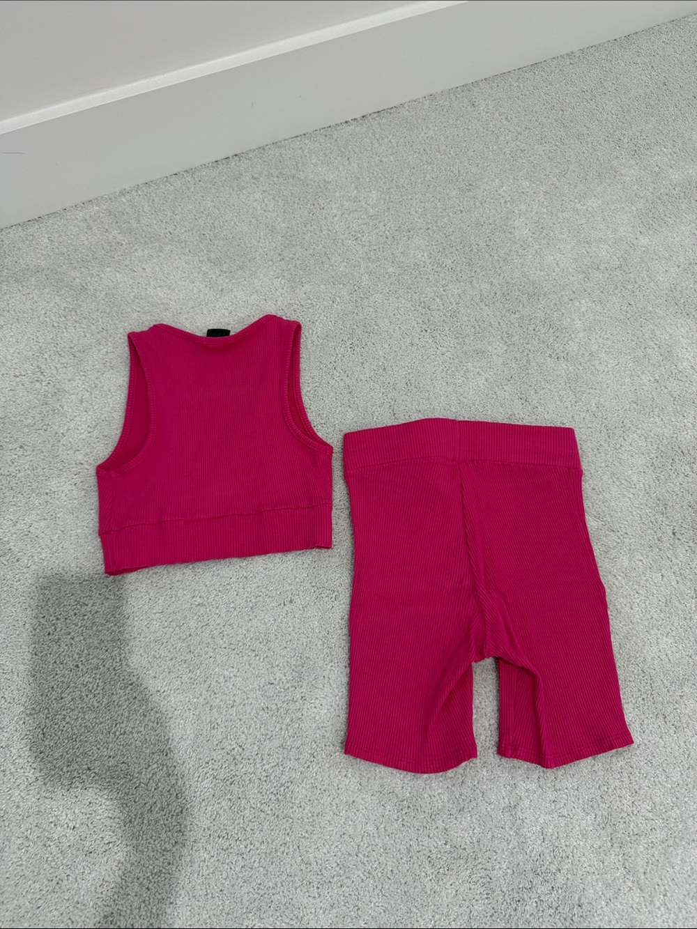 Pink Ribbed High-Waist Bike Shorts and top set - Picture 2 of 4
